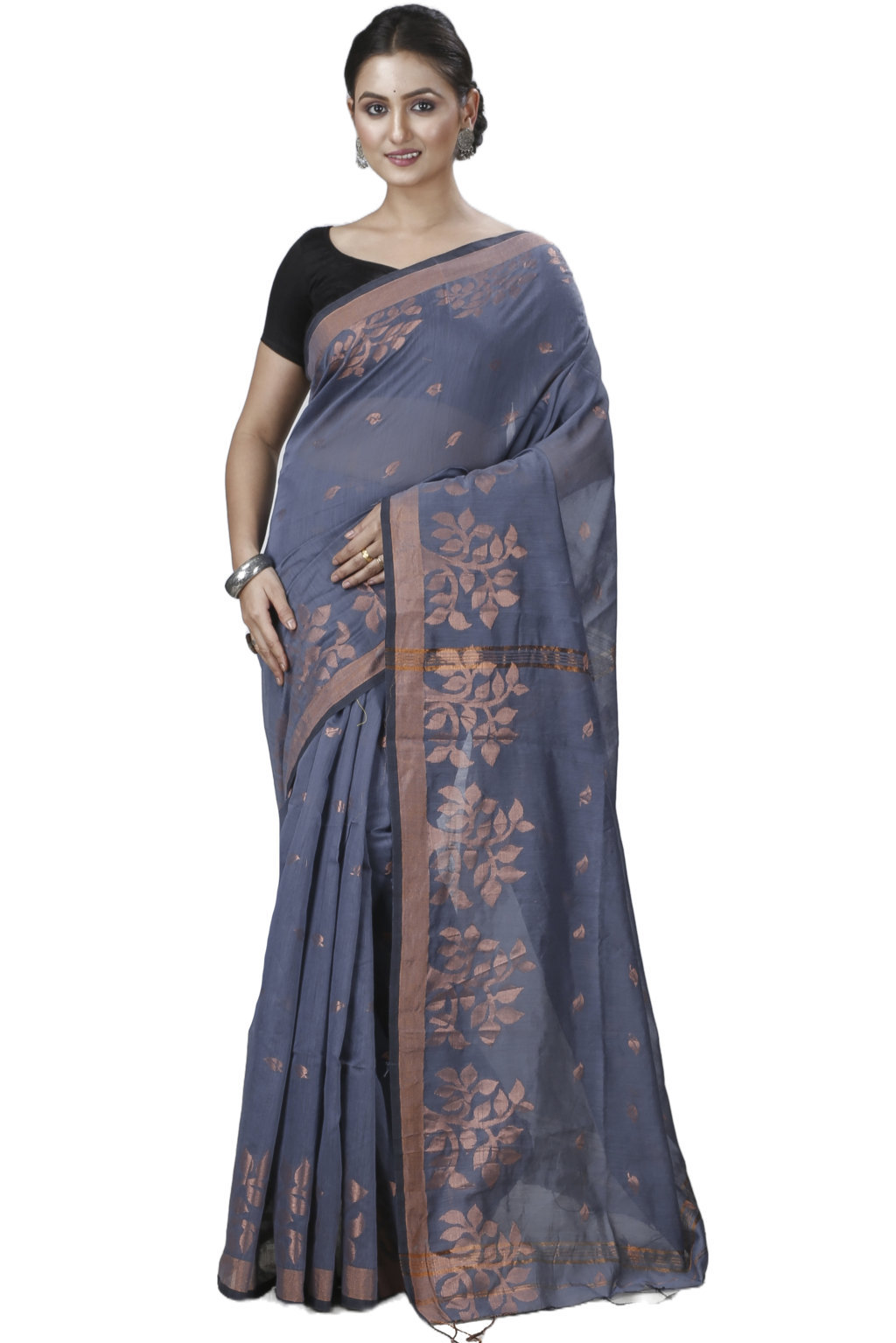 Grey Blended Cotton Tina Hand Loom Saree (1214)
